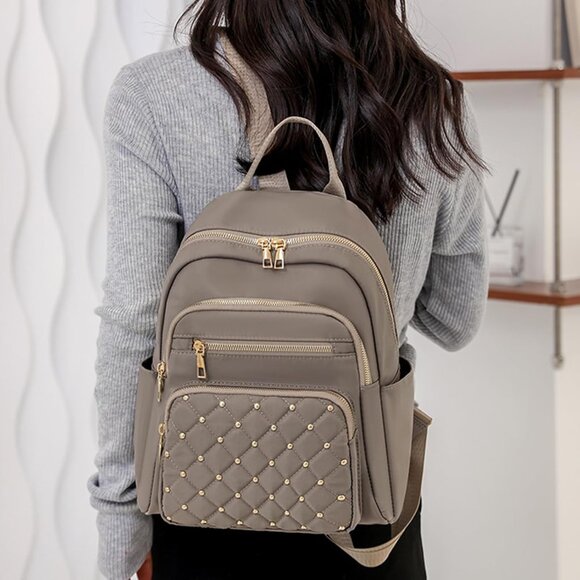 Mini Nylon Backpack for Women Lightweight Travel Purse Khaki Small Trendy Bag - Picture 5 of 7